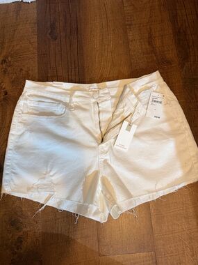 Good American White Distressed Denim Cutoff Shorts
